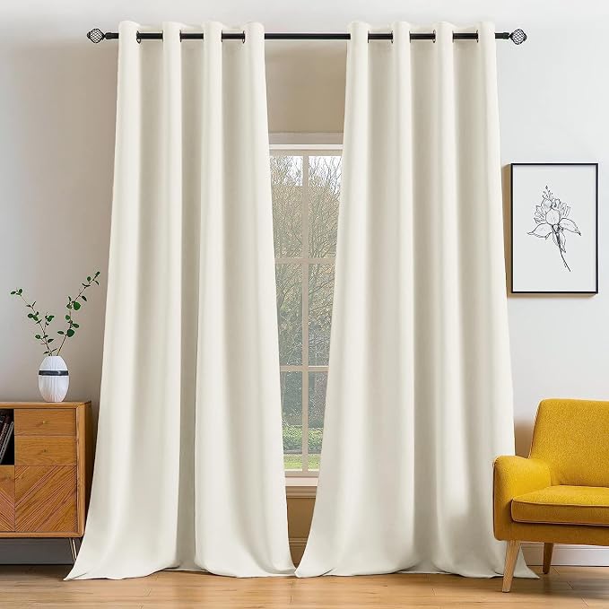 MIULEE Cream Blackout Bedroom Curtains Drapes 96 Inch Long 52"x96" | Grommet Top, Room Darkening Window Drapes, Privacy Protection, Thermal Insulated, Heat Blocking, Light Blocking
