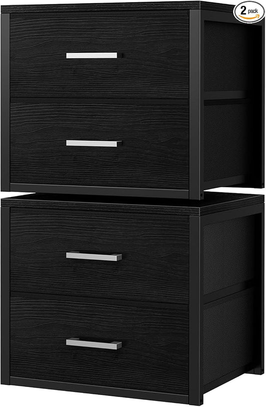 BOLUO Stackable Storage Drawers Closet Organizers and Storage Fabric Black 2 Drawer Dresser for Bedroom 2 Packs Modern