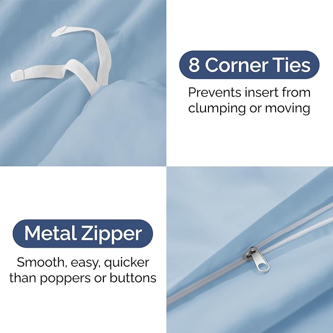 Duvet Cover King Size - Soft 3 Piece with Zipper Closure - Sky Blue | Extra Soft, Breathable, King Duvet Cover 104" x 90" with 2 Pillow Shams, Zipper Closures & Ties, Women, Men, Kids & Teens