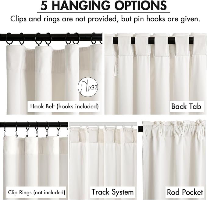 MIULEE Velvet Curtains 50W x 94L 2 Panels Ivory Blackout Curtains | Luxury velvet fabric, pinch pleat design, back tab hooks, thermal insulated, blackout light blocking, for living room bedroom