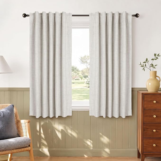 Linen Textured Total Blackout Curtains for Bedroom 54 Inches Long, Beige | 100% Blackout Shield, Back Tab/Rod Pocket Living Room Drapes, Thermal Insulated Blackout Curtains 2 Panels Set, 42"W x 54"L