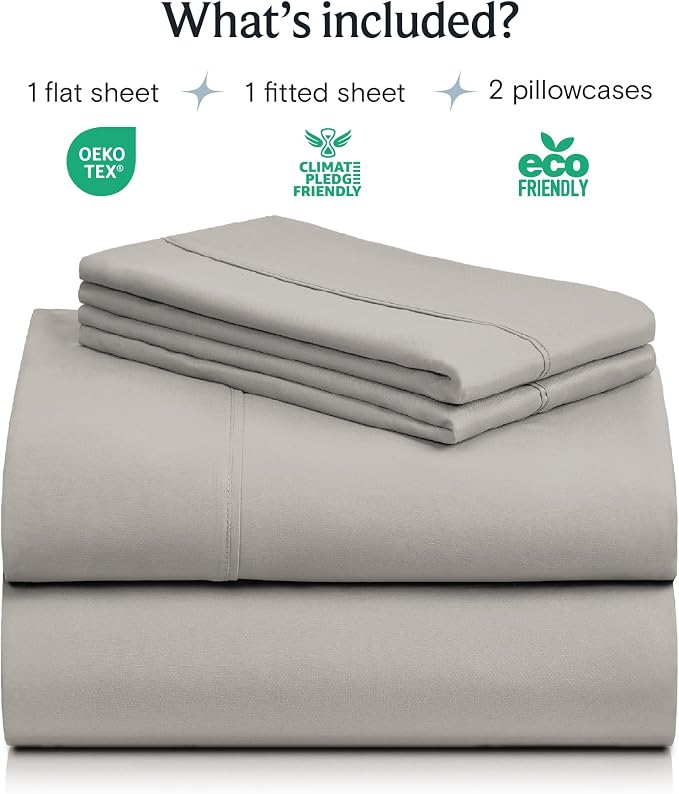 LuxClub 4 PC California King Sheet Set, Deep Pockets Wrinkle Free Cooling Bed Sheets Hotel Bedding for Women, Men, Includes 1 Fitted Sheet, 1 Flat Sheet and 2 Pillowcases-Light Taupe | LuxClub Silky Fitted Sheet & Pillowcase Sets, Breathable Hotel Luxu...