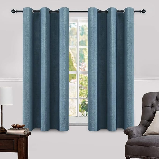 MIULEE 100% Blackout Linen Curtains for Bedroom 42x63 Inches Dusty Blue | Room Darkening, Light Blocking, Thermal Insulated, Grommet Top, Linen Textured, Window Curtains for Living Room, 2 Panels