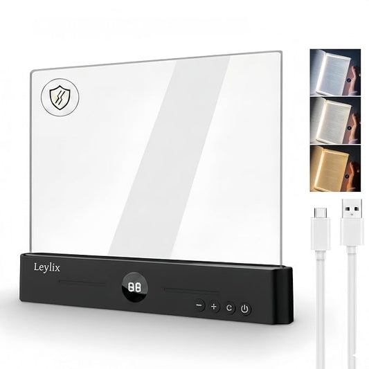 LED Flat Book Light for Reading at Night in Bed, Black | Eye-Caring, 3 Color Temperatures, Stepless Dimmable, USB Rechargeable, Portable Flat Panel Lamp for Kids & Adults