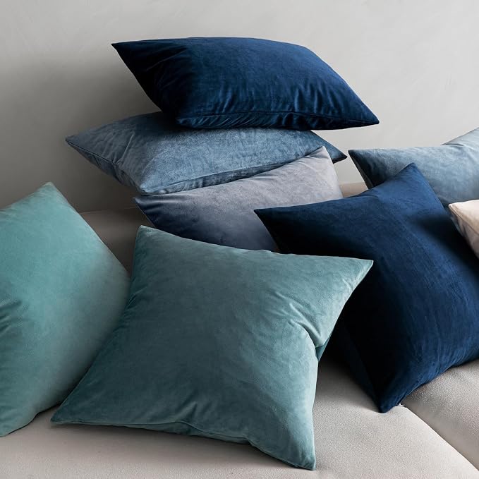 MIULEE 28x28 Inch Pack of 2 Euro Velvet Throw Pillow Covers Dark Blue | Soft Solid Decorative Euro Sham, Modern Luxury Home Decor, for King Bed Sofa Couch Bedroom Livingroom