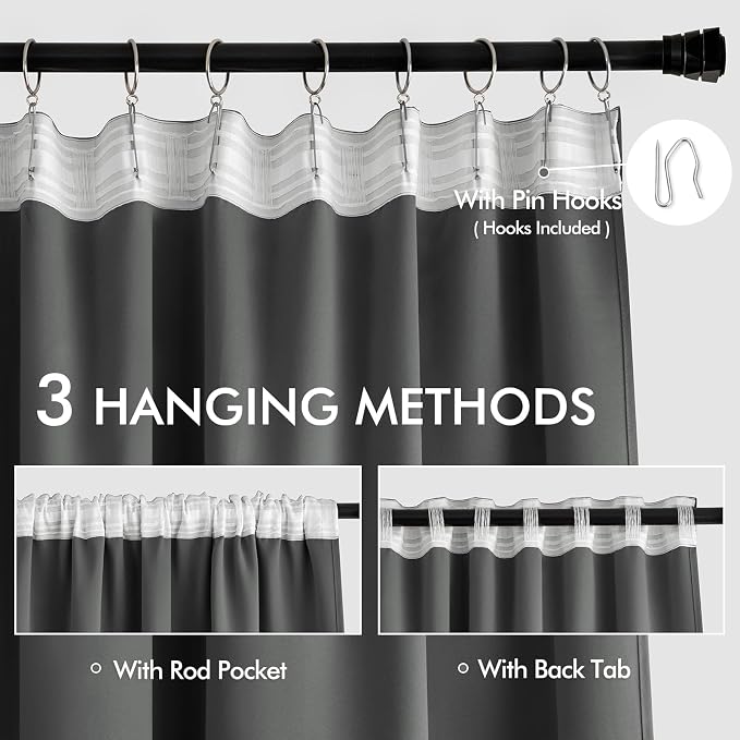 MIULEE Grey Back Tab Blackout Curtains 52x84 Inch Length 2 Panels Set | Rod Pocket Pinch Pleated, Thermal Insulated, Room Darkening, Light Blocking, Privacy Curtains for Living Room Bedroom