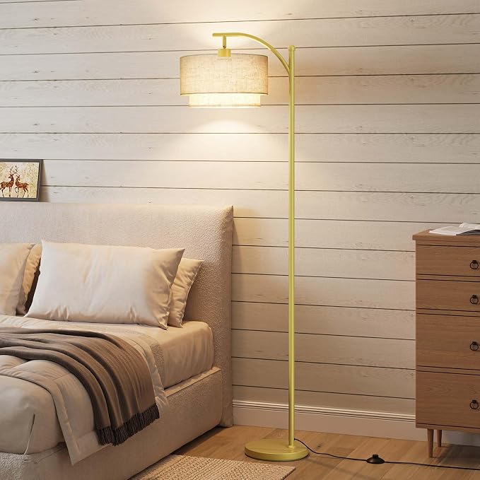SUNMORY Floor Lamps for Living Room with 12W LED Bulb, Arc Lamp with 3 CCT | Modern Floor Lamps with Adjustable Double Fabric Shades, Industrial Arched Lamp, Tall Standing Lamp for Bedroom, Corner