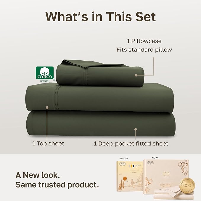 California Design Den 100% Cotton Sateen Twin Size Bedsheets, 3 Pc Set | 400 Thread Count Backed by Good Housekeeping Seal, All-Around Elastic, Durable, Easy Care, OEKO-TEX certified - Forest Green