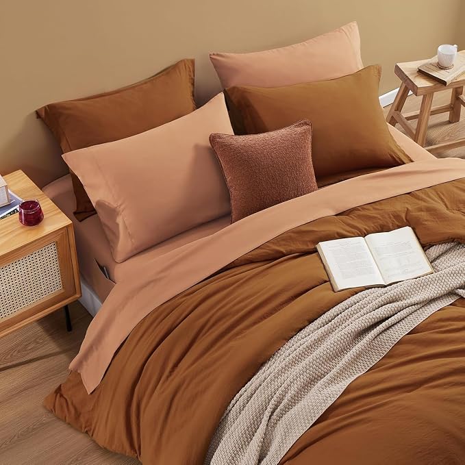 King Size Comforter Set- 7 Pieces Prewashed Bed in a Bag King Bedding Sets | Soft All Season Comforter with Sheets, Pillow Shams & Pillowcases,Terracotta
