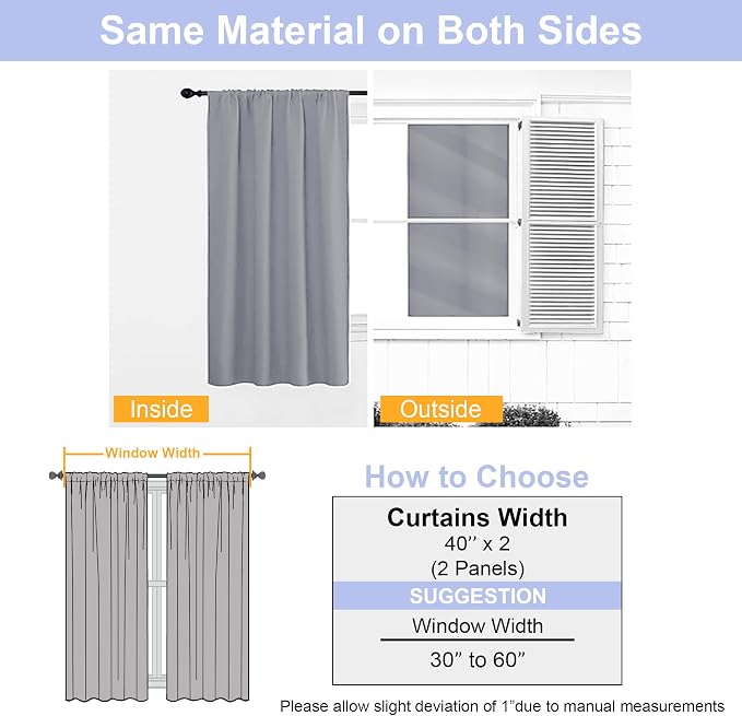 Simplebrand Ava Silver Grey Short 36 Inches Blackout Curtain 2 Panels Set, Half Window Rod Pocket Privacy Curtain Tiers for Kitchen, Curtains Blackout for Bathroom Shades, W40 x L36 Inch, Silver Grey