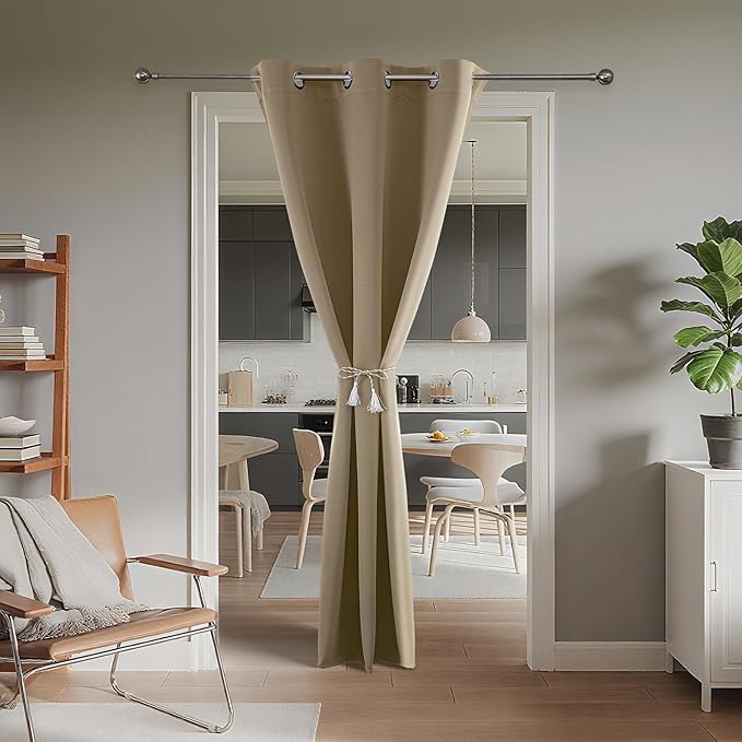 Joydeco Door Curtain Blackout Curtains for Doorway Privacy Closet Drapes | Room Divider Curtains for Bedroom Living Room, Sliding Door Curtains for Open Closet (Light Beige, 52Wx96L, 1 Panel)