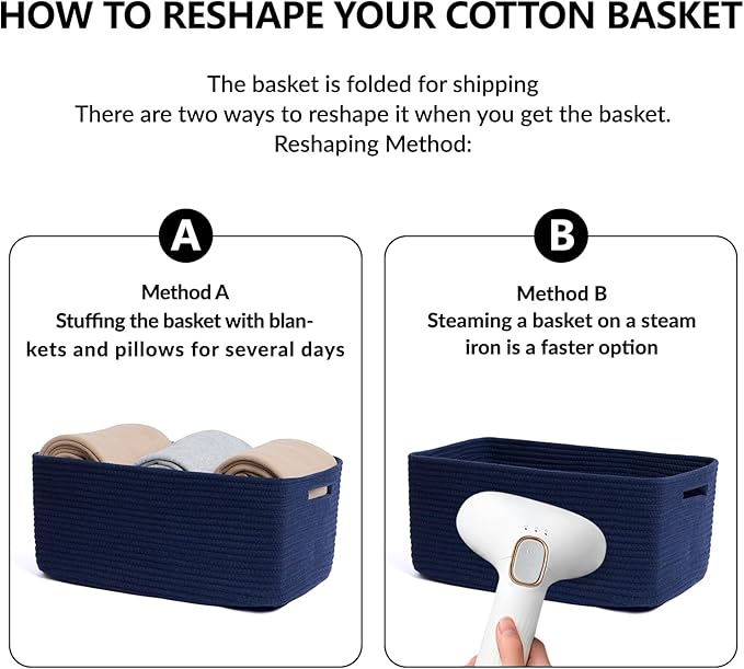 MiniArk Large Storage Baskets for Organizing, 17 x 13 x 7.5” Closet Shelf Baskets for Clothes Blanket Towels, Baby Nursery, Toy Bins Box, Woven Rope Baskets, 4 Packs Navy Blue