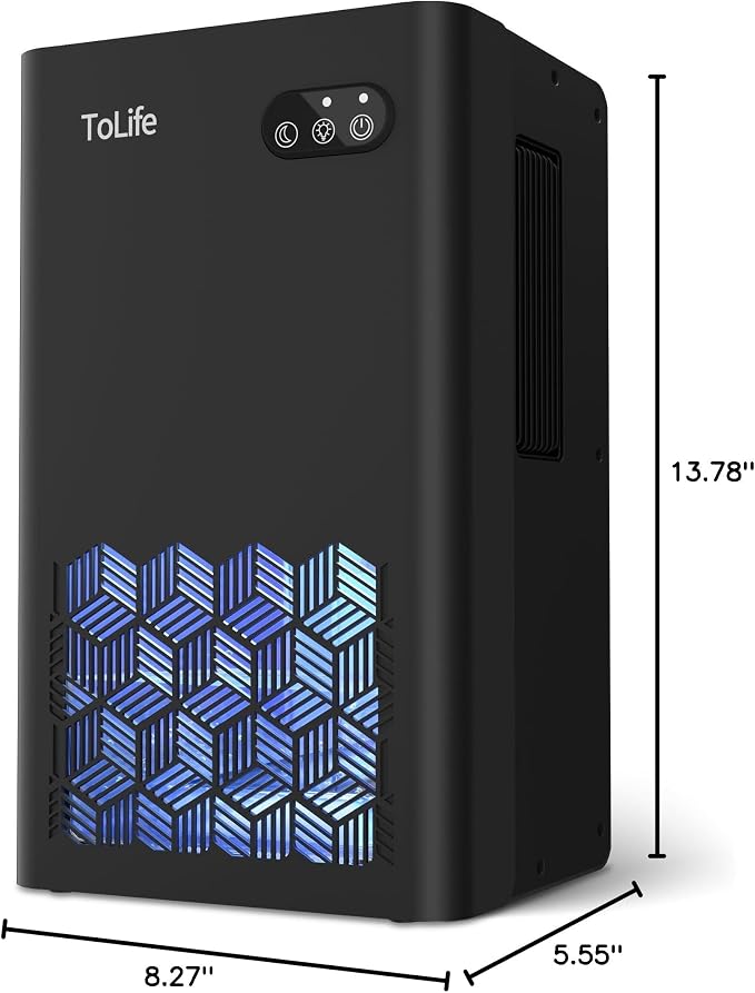 ToLife Dehumidifier, 1000 Sq Ft 95 oz Tank with Sleep Mode, Auto Shutoff | Portable for Home, Bedroom, Bathroom and Basement with 7-Color LED Light, Black