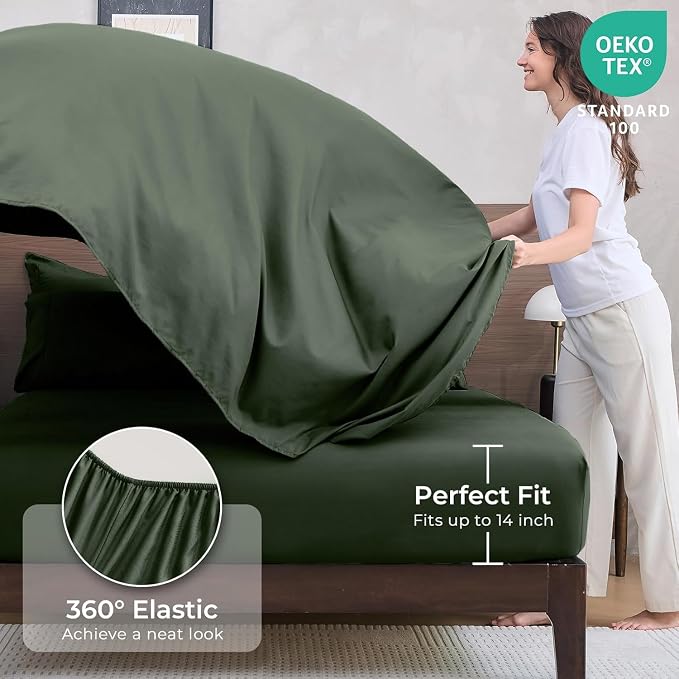 7-Piece Oversized Queen Comforter Set, Dark Green | Reversible, All-Season, Soft, 7 Piece Set, All-Season Reversible Bed in a Bag, Flat Sheet, Fitted Sheet, Pillowcases