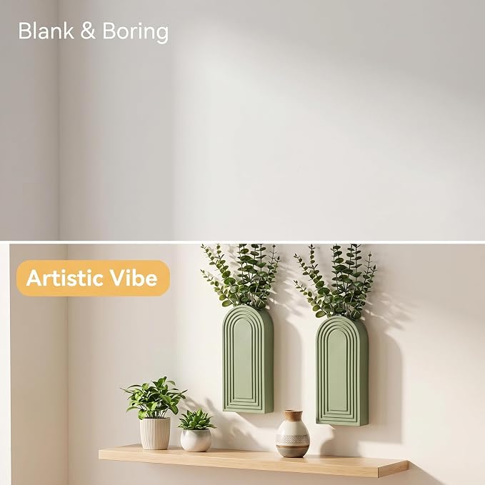 Dnnnii 2 Pack Wooden Wall Vase Set - Green Finish Modern Farmhouse & Boho Wall Decor for Entryway, Hallway, Bathroom, Living Room, Dining Room, Narrow Spaces