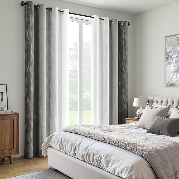 MIULEE Grey and Greyish White Ombre Blackout Curtains 52Wx84L Set of 2 | Full Room Darkening,Thermal Insulated,84 Inch Long,Grommet Drapes for Bedroom/Living Room,Modern Window Treatments