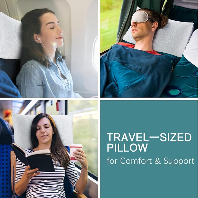 BETU Cooling Small Pillow for Travel & Camping, Adjustable Soft Support Pillow for Backpacking, Hiking Gear, Airplane, Breathable Shredded Memory Foam Pillows for Sleeping with Washable Cover