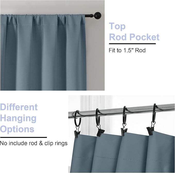 Simplebrand Ava Stone Blue Blackout Curtains for Bedroom 96 Inches Long 2 Panels, Thermal Insulated, Energy Saving Living Room Window Treatment Curtains Blackout Drapes, W40 x L96 Inch, Stone Blue