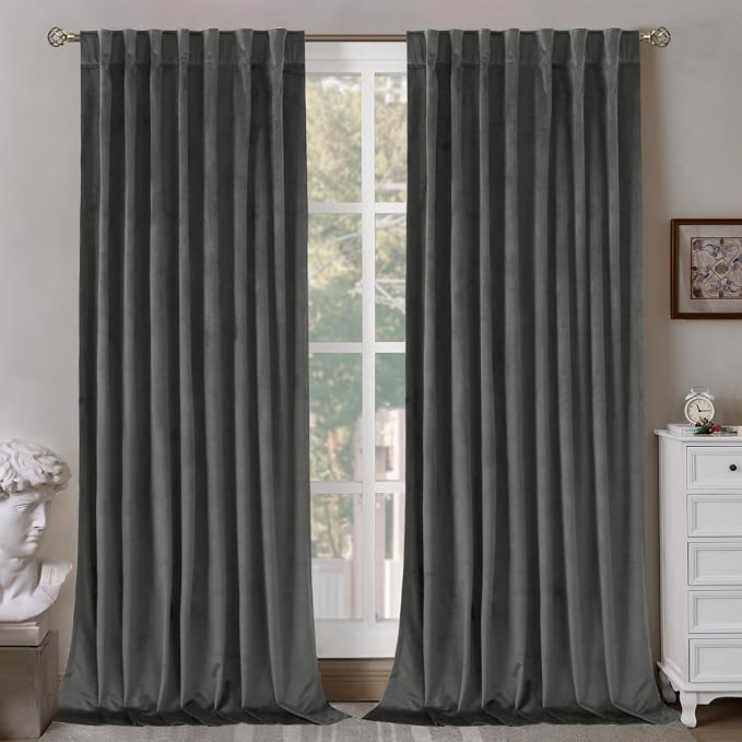BGment Blackout Velvet Curtains 84 inches for Bedroom,Living Room, Grey | Thick, Thermal Insulated Panels, Noise Reduce, Super Soft, Luxury, Soundproof, Back Tab Rod Pocket, 2 Panels, 60 x 84 Inch