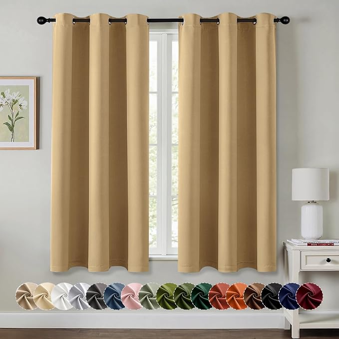 MIULEE Blackout Curtains for Bedroom 2 Panels 40 x 54 Inch Long Gold | Thermal Insulated, Living Room Darkening Grommet Drapes, Noise Reducing, Light Blocking Window Treatments
