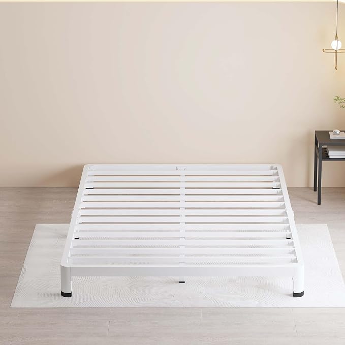 MAF 14 Inch Twin Metal Platform Bed Frame White with Round Corner Legs | Mattress Slide Stopper, 3000 LBS Heavy Duty Steel Slats Support, Noise Free, No Box Spring Needed, Easy Assembly, Anti-Slip