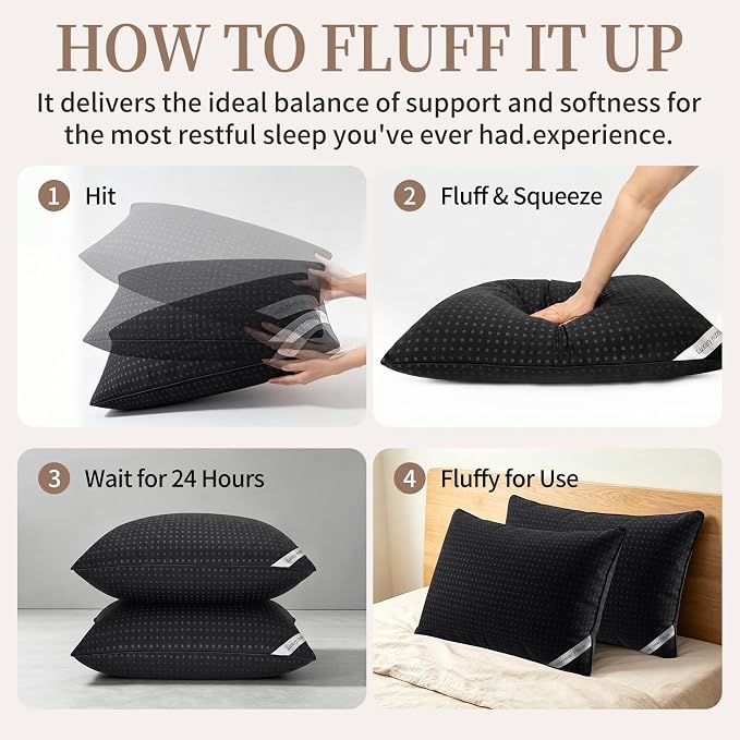 Bed Pillows for Sleeping Standard Size Set of 4, Luxury Hotel Quality Cooling Pillows, Soft Down Alternative Fill for Side Back and Stomach Sleepers（Black）