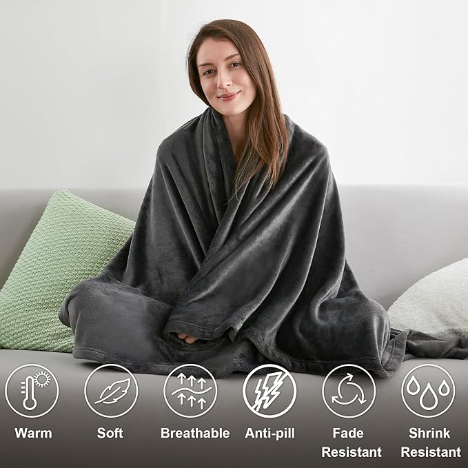 Hansleep Full Dark Grey Fleece Blanket, Soft Flannel Bed Blanket | Fuzzy Cozy Blanket 84x90 Inches, Multi-use for Bed, Sofa, Couch, Travel, Camping, All Season Warm Lightweight Cover