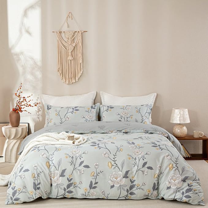 OAITE Twin Duvet Cover Set 3pcs 100% Cotton with Vintage Peony Floral | Soft, Breathable,Long-lasting,Comfort,Hidden Zipper,8 Corner Ties,Easy Care for All Season