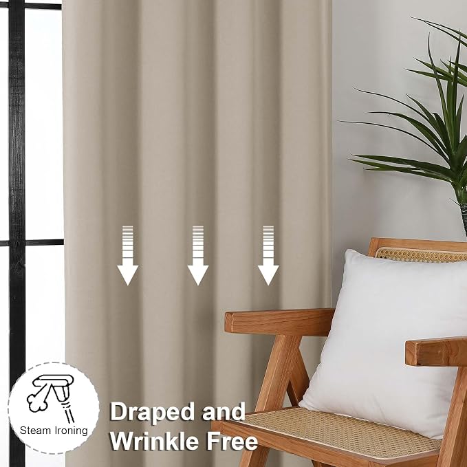 Simplebrand Ava Biscotti Beige Blackout Curtains for Bedroom 84 Inch Length 2 Panels Set, Solid Thermal Insulated Privacy Nursery Window Treatment Curtains Blackout Drapes, W50 x L84 Inch