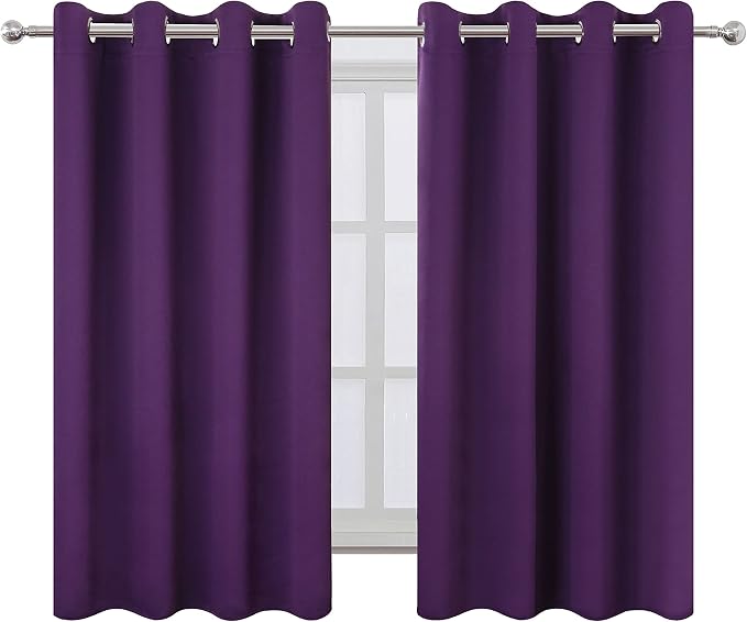Purple Blackout Curtains/52 x 45 Inch Length Kids Curtains/Set of 2 Panels Grommet Bedroom Curtains for Living Room