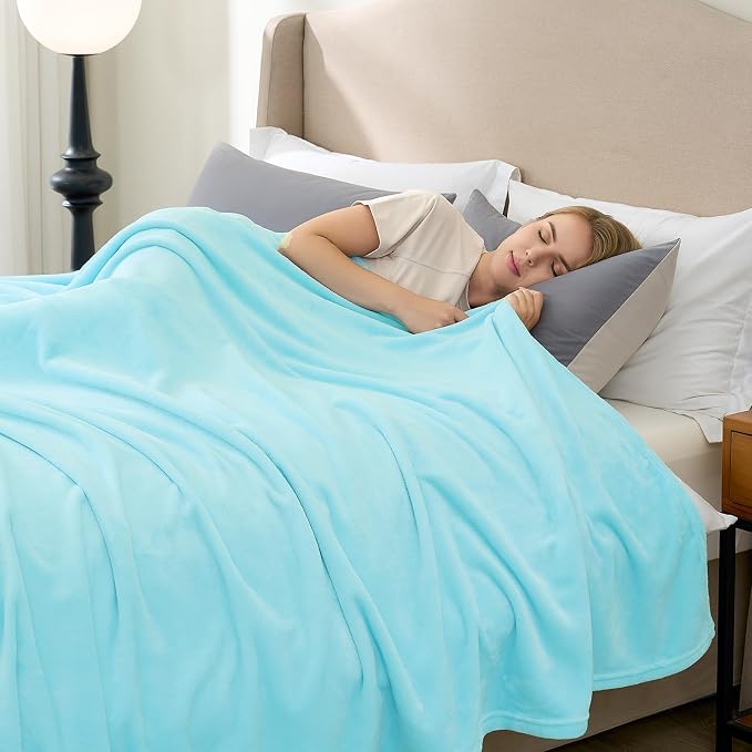 Hansleep Queen Robin Egg Blue Fleece Blanket, Soft Flannel Bed Blanket | Fuzzy Cozy Blanket 90x90 Inches, Multi-use for Bed, Sofa, Couch, Travel, Camping, All Season Warm Lightweight Cover
