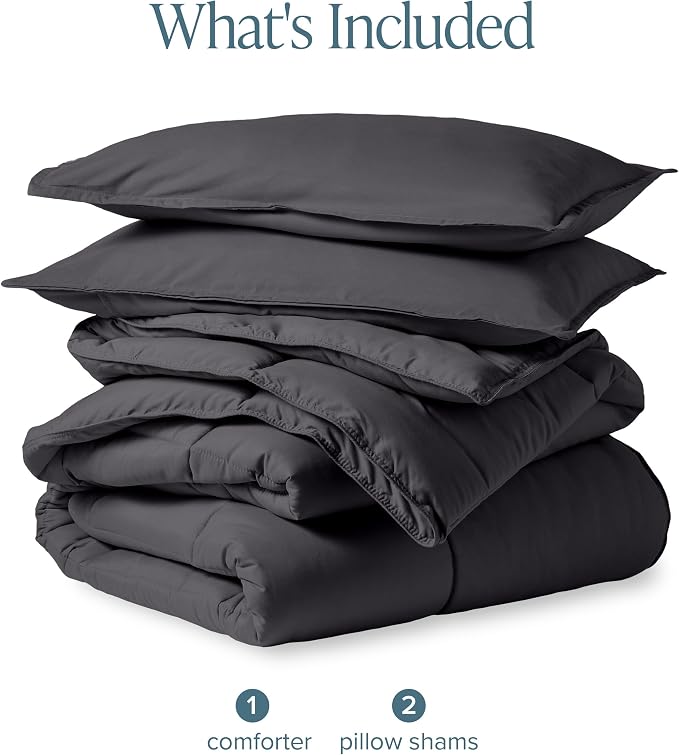 Bare Home Comforter Set (Oversized King, Forged Iron Grey) | 1800 Ultra-Soft, All-Season, Breathable, Hypoallergenic, Premium 1800, Warm, Cozy
