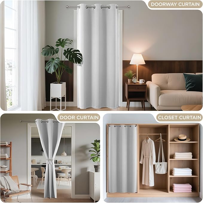 Joydeco Door Curtain Blackout Curtains for Doorway Privacy Closet Drapes | Room Divider Curtains for Bedroom Living Room, Sliding Door Curtains for Open Closet (Greyish White, 52Wx72L, 1 Panel)