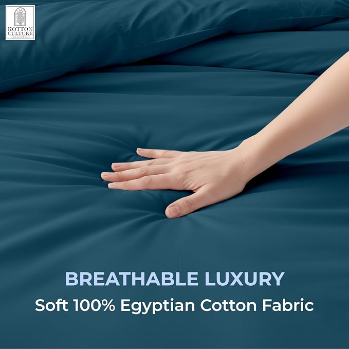 1 Pc Duvet Cover Queen Size/Full Size-100% Egyptian Cotton 600 Thread Count Ultra Soft Premium Durable Comforter Cover Zipper Closure & Corner Ties- (Green Teal, 90" X 90")
