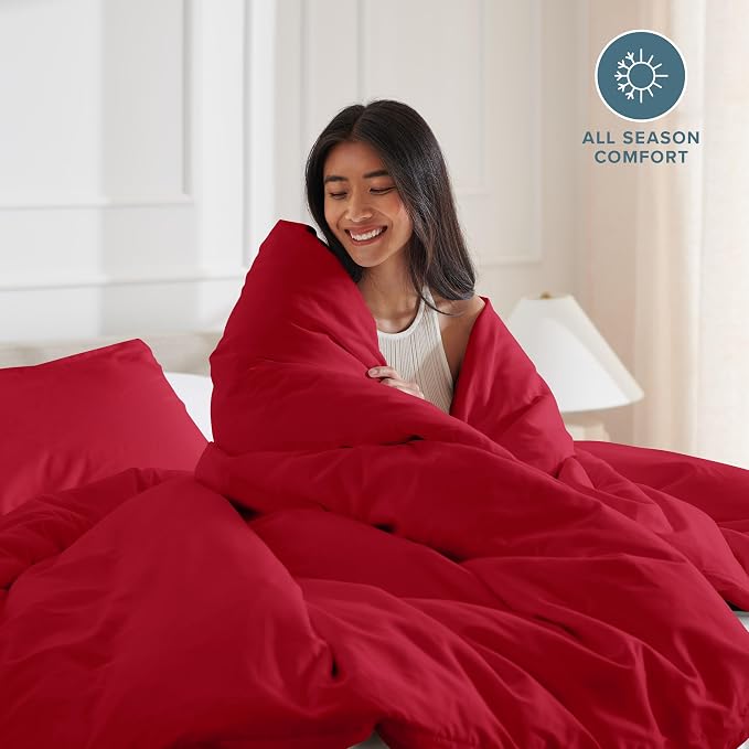 Bare Home Duvet Cover Set 1800 Ultra-Soft (Oversized King, Red) | Lightweight, Cooling, Breathable, Premium 1800 Ultra-Soft, All-Season