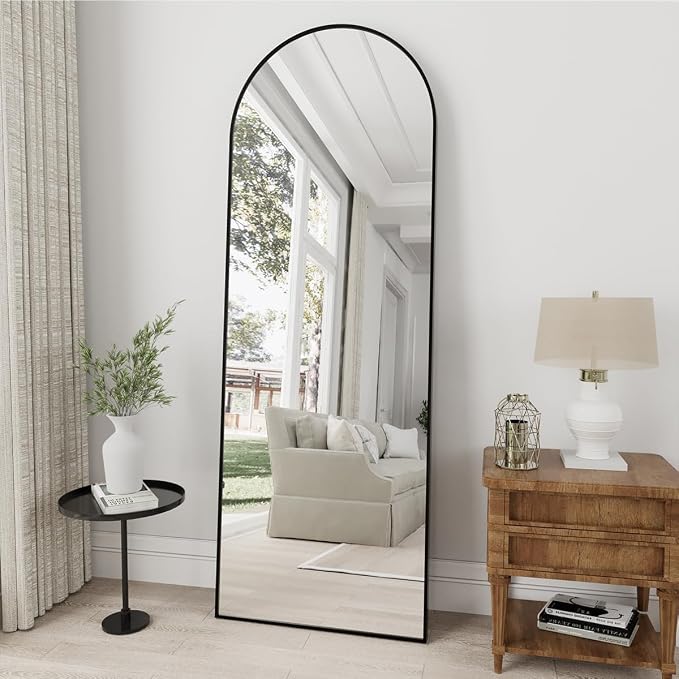 Dewfig Arched Full Length Mirror, 58"X18" Large Full Body Mirror, Black | Aluminum Alloy Frame Floor Mirror, HD Shatterproof Tempered Glass, Lean/Stand/Wall for Living Room,Bedroom, Dressing Room