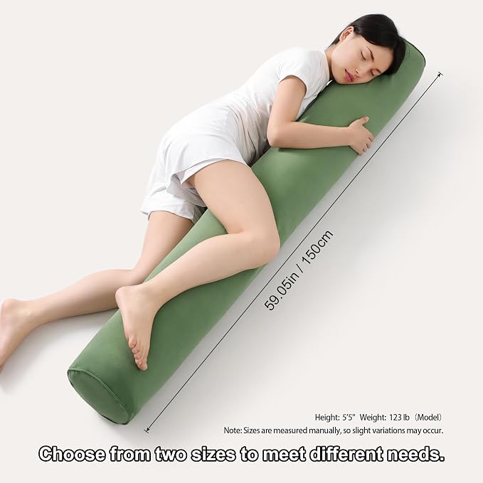 Body Pillow for Adults,Long Round Pillow,Big Cylindrical Pillow,Large Full Bolster Pillows for Side Sleepers (Olive Green, 59"*7.87")