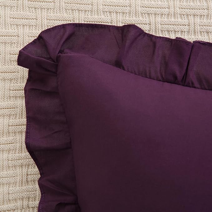 Merryword Dark Purple Pillowcases King Size Ruffled Pillow Shams Set of 2 Cute Pillowcases Purple Shabby Chic Pillow Cover 2 Pack