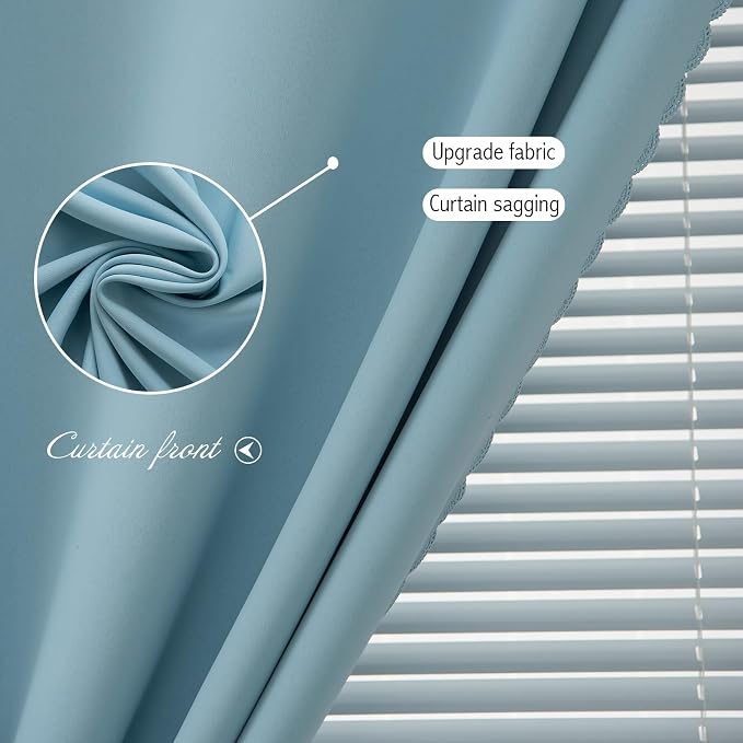 Thermal Blackout Curtains with Self-Adhesive Tape, No Rod No Drill Easy Install Window Cover for Bedroom Kitchen Dorm, 71" W x 59" L, Lake Blue, 1 Panel