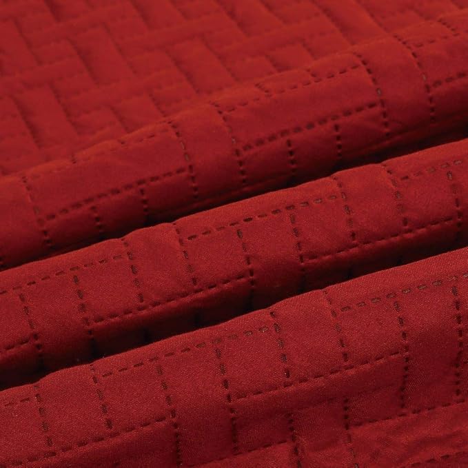 Legacy Decor 3 PCS Pinsonic Reversible Bedspread Quilt, King Brick | Squared Stitched Coverlet, All Season, Oversized, Brick Color, 3 PCS Set, Bedspread Quilt Coverlet