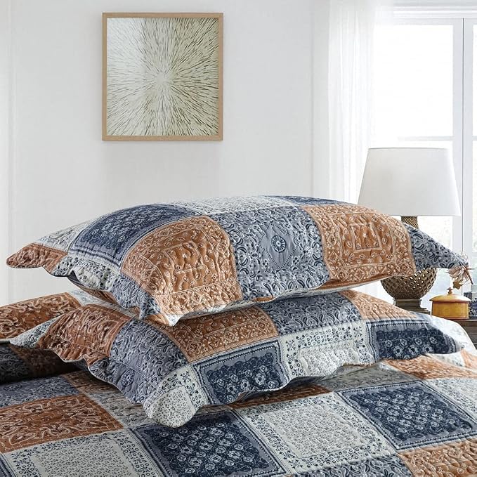 Quilt Bedspread Sets-Color Block Pattern Reversible Coverlet Set,King Size