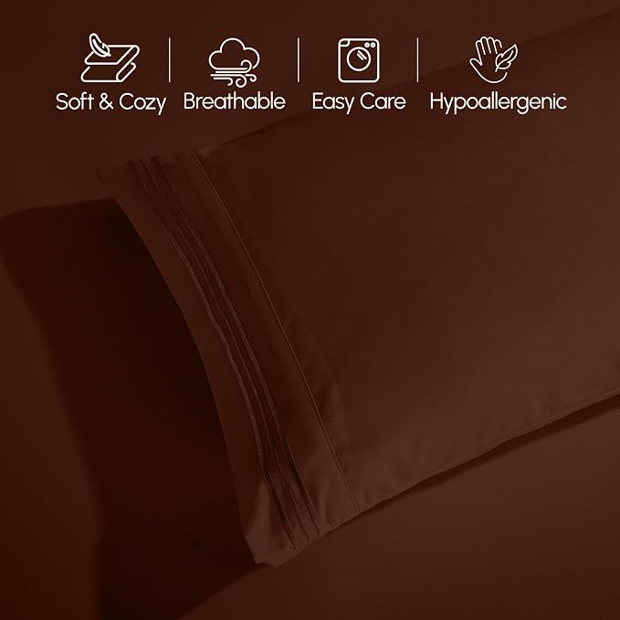 Elegant Comfort Luxurious 1500 Premium Hotel Quality Microfiber 4-Piece Sheet Set, 18-24 Inches Deep - Extra Deep Pocket Sheets - Ultra Soft 4PC Deep Pocket Sheets, California King, Chocolate Brown