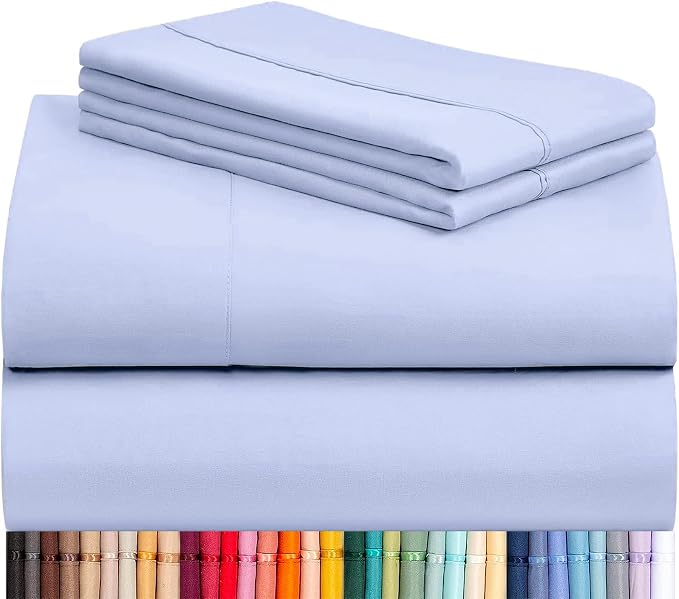 LuxClub Queen Size Sheet Set, Cooling & Soft Deep Pocket Bed Sheets, 4PC | LuxClub Silky Fitted Sheet & Pillowcase Sets, Breathable Hotel Luxury Bedding for Mattress Wrinkle Free, Sky Blue