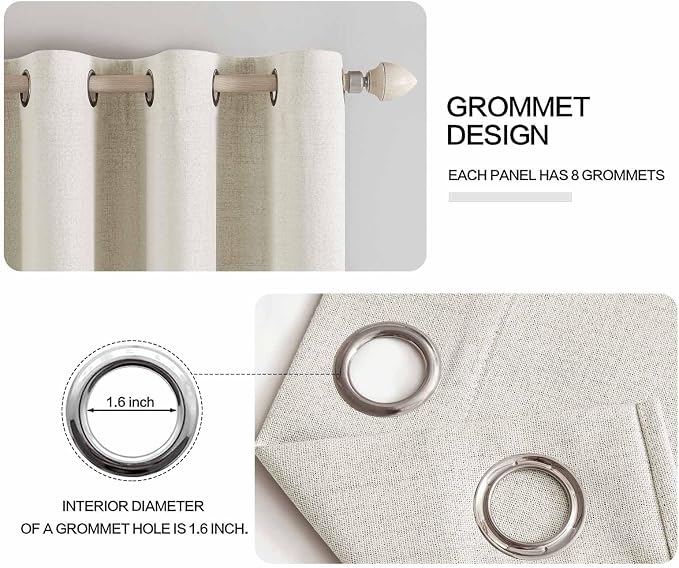 MIULEE 100% Blackout Linen Curtains for Bedroom 52x108 Inches Linen Beige | Room Darkening, Light Blocking, Thermal Insulated, Grommet Top, Linen Textured, Window Curtains for Living Room, 2 Panels