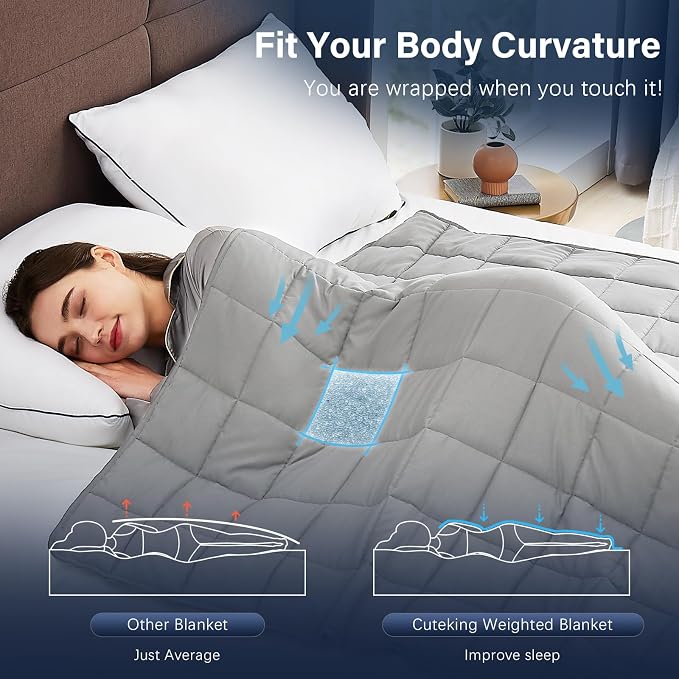 CuteKing Weighted Blanket for Adults: Weighted Blanket with Premium Glass Beads - Breathable Heavy Blanket for Comfort Sleep - Thick Blanket for Adult All Season (12lbs, 48"x72", Light Grey)
