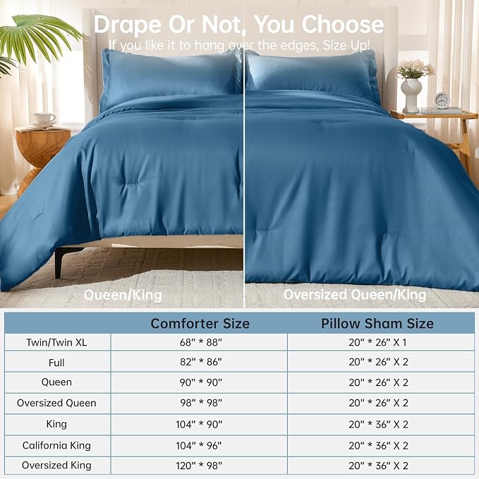 King Size Comforter Set, All Season Ultra Soft Down Alternative Bedding - 3 Piece Lightweight Bed Set Includes 1 Comforter (104"x90") and 2 Pillow Shams (20"x36"), Teal