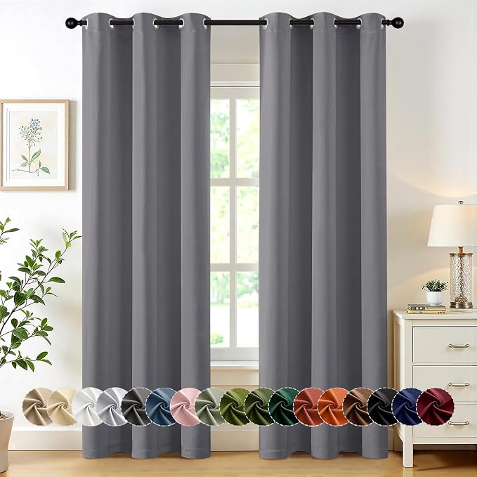 MIULEE Blackout Curtains for Bedroom 2 Panels 40 x 84 Inch Long Light Gray | Thermal Insulated, Living Room Darkening Grommet Drapes, Noise Reducing, Light Blocking Window Treatments