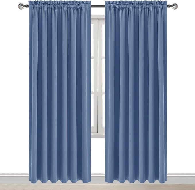 DWCN Wide Blackout Curtains for Bedroom 70 x 84 Inch Long Dusty Blue | 2 Panels Set, Room Darkening, Thermal Insulated, Light Blocking, Rod Pocket Drapes, Noise Reducing Window Treatment