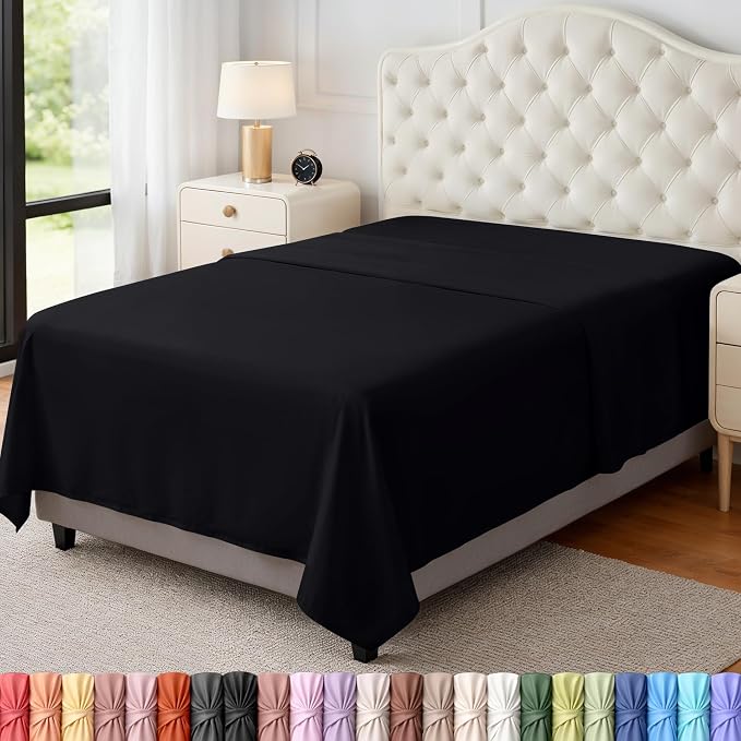 Twin Size Flat Sheet Only, Ultra Soft & Breathable Hotel Sheets, Black | Hotel Bedding, Cooling Comfort, Smooth Feel, Wrinkle & Fade Resistant, Easy Care, Long-Lasting, Machine Washable, OEKO-TEX