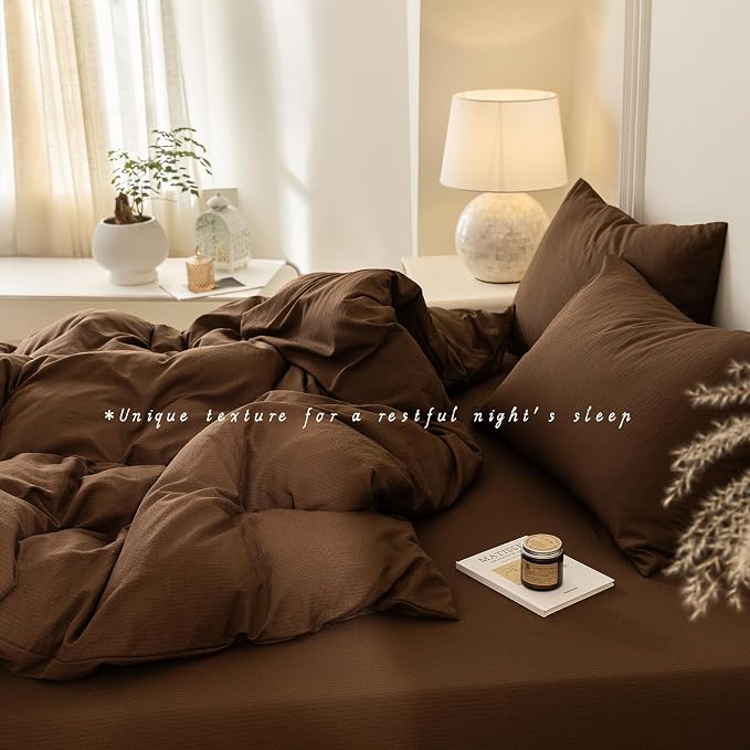 BDEAR 3Pcs Cocoa Brown Pinstriped Duvet Cover Set King Size 104''Wx90''L | Light Weight Design, 1 Duvet Cover with 2 Pillowcases, Zipper Closure, OEKO TEX Standard,8 Corner Ties, Skin Friendly